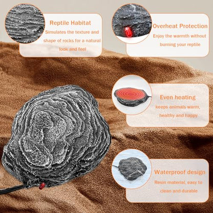 Reptile Heat Rock Terrarium Tank Heating Pad Thermostatic Controlled Heated Mat Basking Platform for Bearded Dragon, Lizard, Snake, Chameleon, Turtle, Leopard Gecko