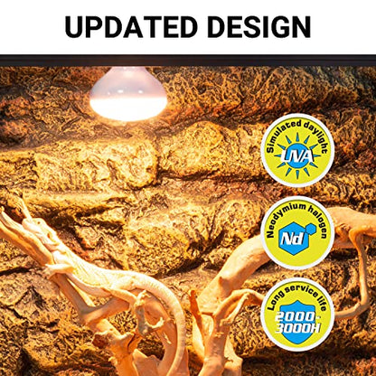 REPTI ZOO 2 Pack 75W Reptile Neodymium Daylight Basking Spot Lamp UVA Bulb Reptile Heat Lamp for Amphibian Lizard Tortoise Bearded Dragon Hedgehogs