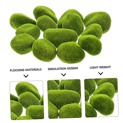 jojofuny 13pcs Artificial Stone Decoration Faux Balls for Decoration Fake Moss Sphagnum Terrarium Preserved Home Accessories Ornament Fairy Garden Decor Moss Stone Green Foam