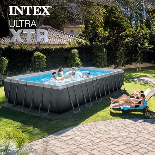 INTEX Ultra XTR 24ft x 12ft x 52in Above Ground Swimming Pool Set w/Pump | 26367EH - 2100 GPH Sand Filter Pump, Saltwater System, Maintenance Kit & Volleyball Game Included - Strong Galvanized Steel - size: 24' x 12', style: Saltwater System
