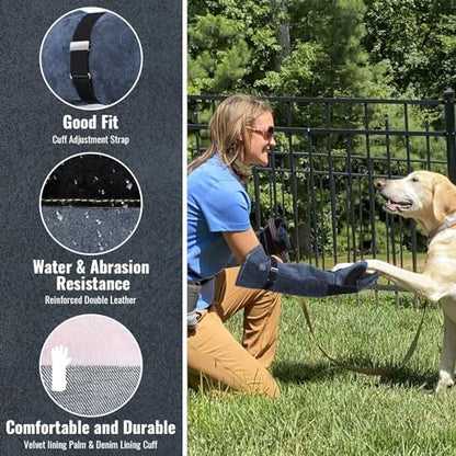 Heavy Duty Animal Handling Gloves - Cat Gloves Bite Proof, Ideal for Dog Training, Falconry, Welding, Gardening - 21.6 inch Grey Black - color: Grey