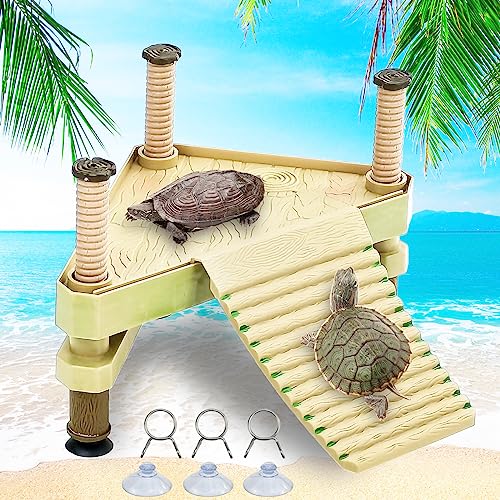 Keedolla Small Aquatic Turtle Pier Floating Dock Basking Platform Area for Aquarium Fish Tank, Decorative Aquarium Turtle Reptile Basking Platform with Ramp Ladder - size: Small - 10 gallon or larger fish tank
