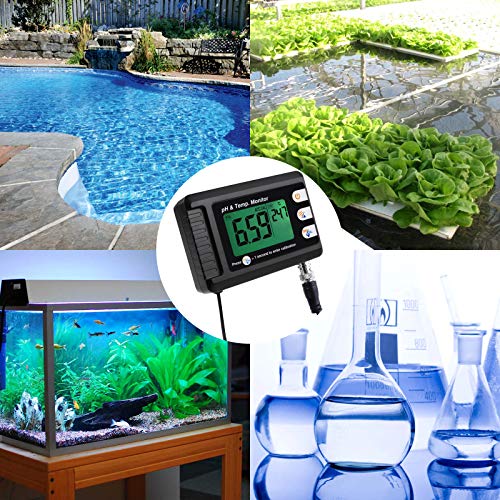 2 in1 pH Temperature Meter, Aquarium Thermometer pH Monitor with BNC Probe | Hydroponics, Aquariums, Pools, Labs, Drinking Water, Saltwater - Water Quality Tester pH Meter with ATC & Auto Calibration