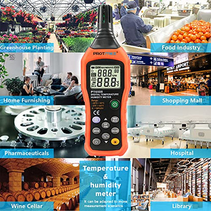 PT6508 Temperature Humidity Meter - Wet Bulb for Indoor/Outdoor | Digital Thermometer Hygrometer Monitor with Ambient, Dew Point, MIN, MAX, Data Hold, LCD Backlight - size: PT6508