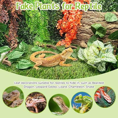 Hamiledyi Reptile Plants for Terrarium Hanging Fake Leaves with Suction Cup | 5 Pack Artificial Snake Foliage, Bearded Dragon Tank Greenery Reptile & Amphibian Habitat Plant for Chameleon Gecko (Green) - size: 5 PCS - Style 4
