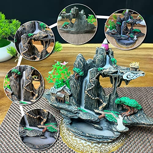 Mountain Waterfall Incense Burner，Backfall Incense Holder River, Incense Falls Meditation Decor for Room with Upgrade Incense Cones and Accessories (Mountain)
