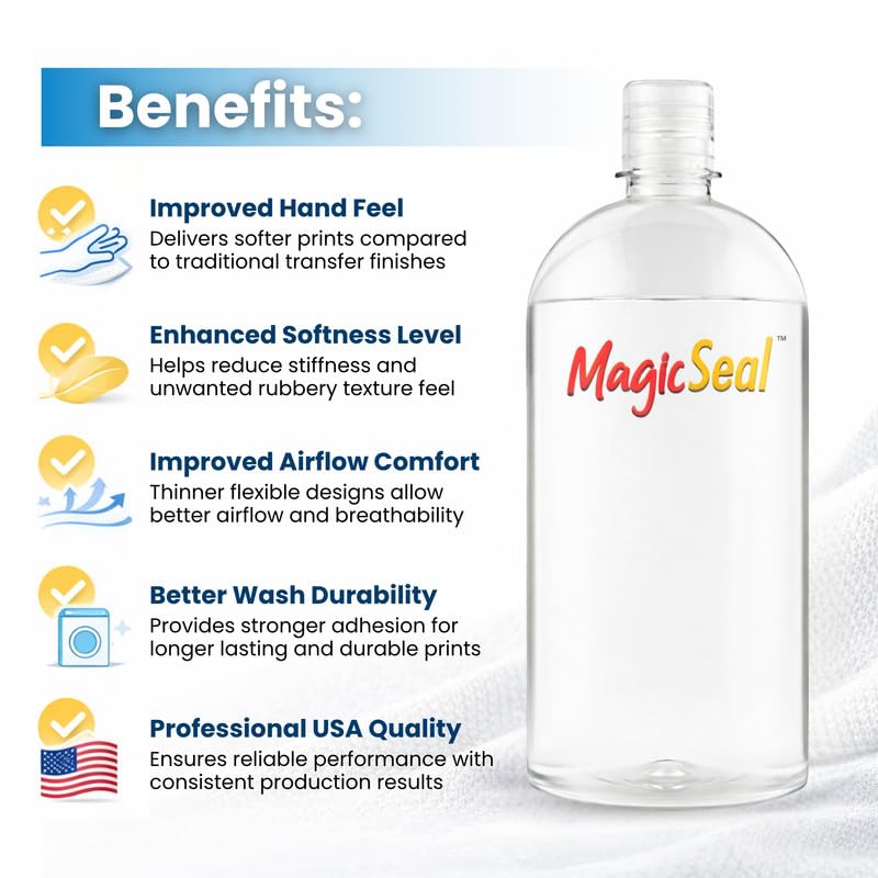 MagicSeal™ Spray Transfer Finishing Solution 1000ml, Improves Softness, Breathability and Wash Durability for Garment Transfers with Professional Post-Press Technology - size: 1L Refill