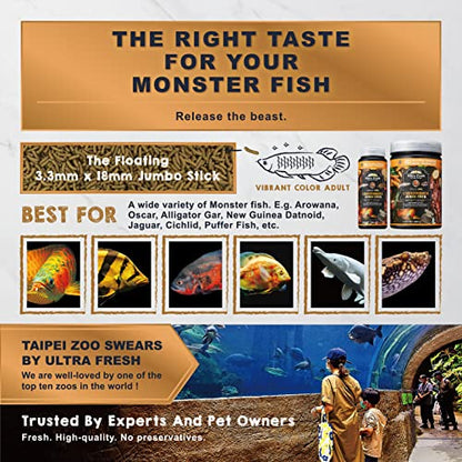 Ultra Fresh Monster Fish Food, Wild Sword Prawns, Floating Sticks for Oscars, Bass, Large Cichlids and Tropical Fish, Carnivorous Jumbo Stick 3.53 oz - size: 3.53 Ounce (Pack of 1)