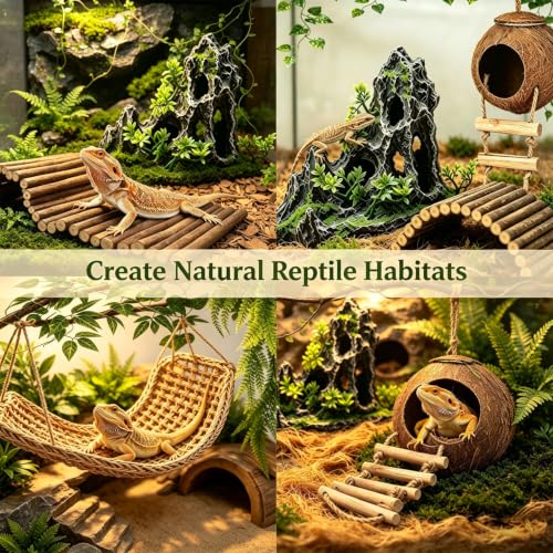 Reptile Tank Accessories Kit Bearded Dragon Tank Decor Leopard Gecko Habitat Accessories Reptile Hammock Coconut Hut Terrarium Decor