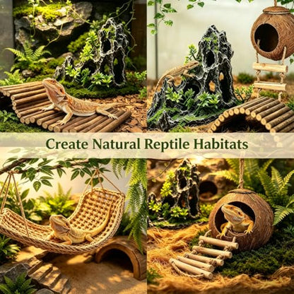 Reptile Tank Accessories Kit Bearded Dragon Tank Decor Leopard Gecko Habitat Accessories Reptile Hammock Coconut Hut Terrarium Decor