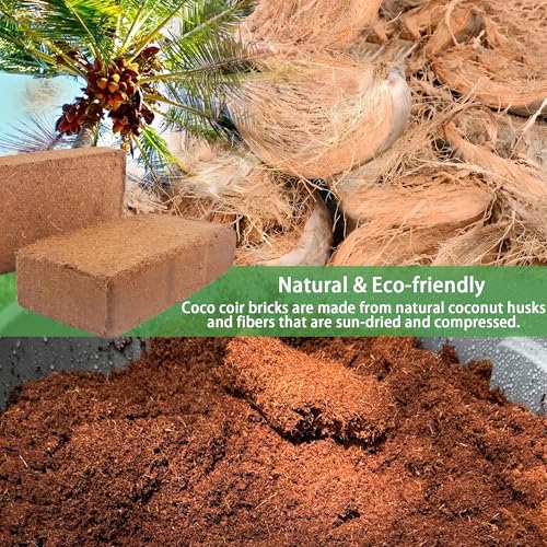 Coco Coir Brick - 4 Pack Coconut Soil - Low EC & PH Balance - High Expansion - Renewable Coco Fiber for Herbs & Flowers - size: 4 Pack