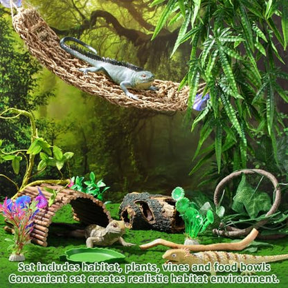 Foilswirl Bearded Dragon Tank Accessories Reptile Bridge Hammock Plants Jungle Climber Vines Terrarium Branch Plants Habitat Decoration for Hiding Climbing Snake Gecko Lizard Chameleon - style: Reptile Bridge