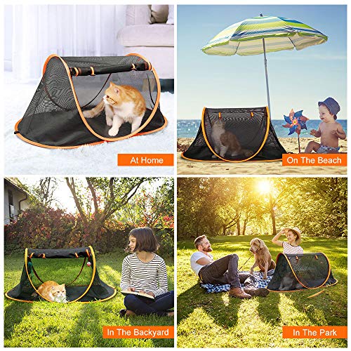 Portable Cat Mesh Tent Pet Cage,Pop Up Crate,Foldable Kennel,Indoor,Outdoor,Comfy Puppy House-Washable Fabric for Small Animals with 2 Cat Toys, Carry Bag & 2 Stakes