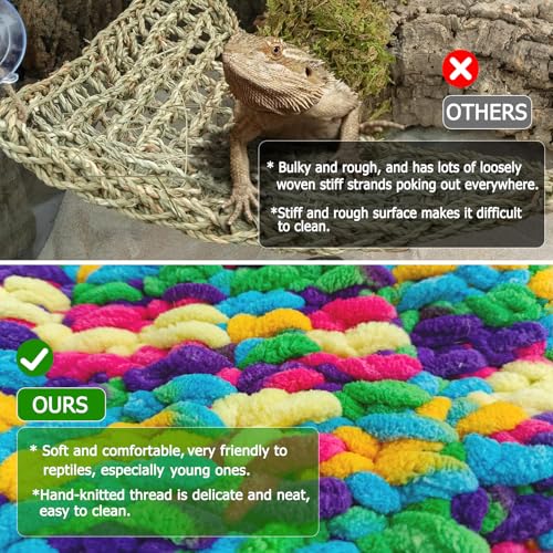 QWR Hand-Knitted‌ Soft Lizard Hammock,Double-Layer Hammock for Bearded Dragon Tank,Hanging Reptile Swing Hammock with Strong Adhesive Hooks,for Lizard Gecko Chameleon Hide(Triangular)