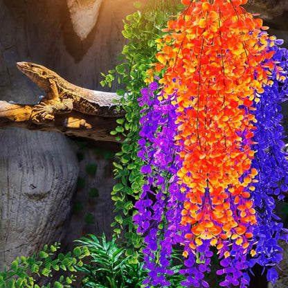 8 Pack Reptile Plants Terrarium Hanging Plant Vine Boston Climbing Terrarium Plant with Suction Cup for Bearded Dragons Lizard Crested Gecko Snake Crab Tank(Multicolor Series,4 Colors) - style: Multicolor Series