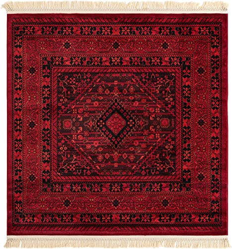Unique Loom Tekke Collection Area Rug - Sheibani (5' 3" Square, Red/ Black) - size: 5'3" x 5'3" (Square)