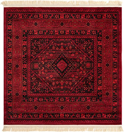 Unique Loom Tekke Collection Area Rug - Sheibani (5' 3" Square, Red/ Black) - size: 5'3" x 5'3" (Square)