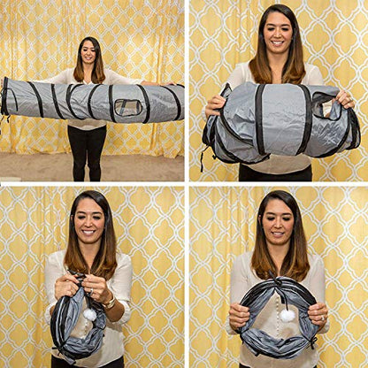 PetLike S Cat Tunnel Collapsible Pop-up Pet Tube Hideaway Play Toy with Ball (1 Way, Grey) - color: Grey, size: S way and 1 way