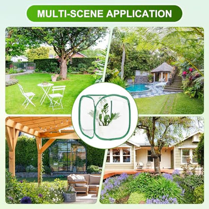 M METERXITY Butterfly Habitat Cage Terrarium, Outdoor Collapsible Mesh Pop-up with Zipper Protection for Breeding Butterfly/Ladybug, Mesh Plant Enclosure [White with Green, 12 x 12 x 12 Inch] - color: White With Green