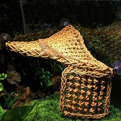PINVNBY Bearded Dragon Hammock,Reptile Lounger Natural Seagrass Lizard Hammocks Habitat Tank Accessories Jungle Climber Vines Flexible Leaves Decor for Climbing Reptiles Chameleon Gecko Snakes