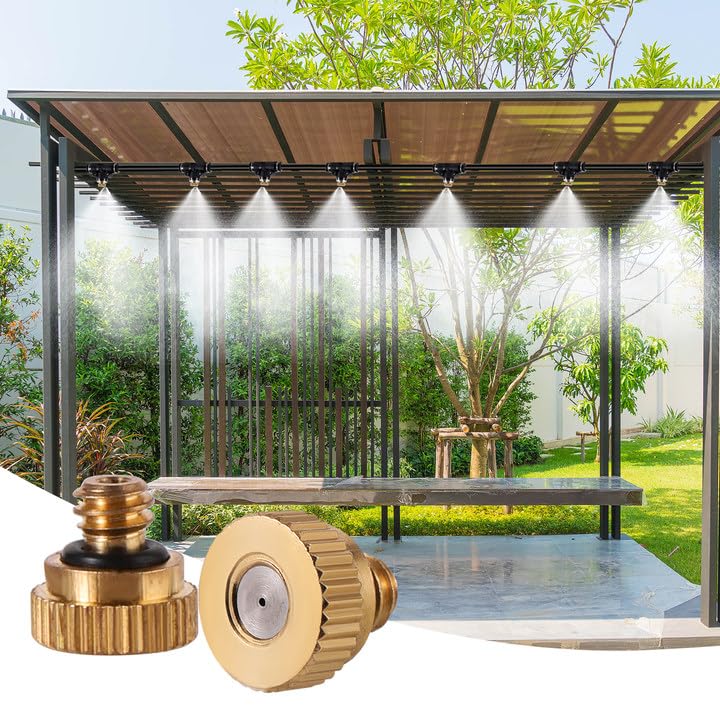 20 Pack Brass Misting Nozzles 10/24 UNC 0.020" (0.5mm) Orifice | Fine Mist Atomizing Nozzles with 20Pcs O-Rings For Patio Outdoor Cooling System, Greenhouse & Dust Control - size: 20pc-Misting Nozzle With O Ring