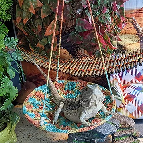 Handwoven Hammock Bearded Dragon Rest Bed Habitats Supplies Climbing Terrarium for Lizard Leopard Gecko Parrots Parakeet Cockatiel Rats Snake Hamster Squirrel Chameleon Small Birds (Dazzling Orange) - color: Dazzling Orange