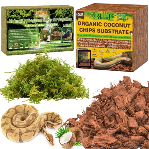 Halatool 1.1LB Sphagnum Moss & 10LB Coco Chips Substrate for Reptiles, Terrariums, Humidity Retention, Bedding, Nesting & Burrowing