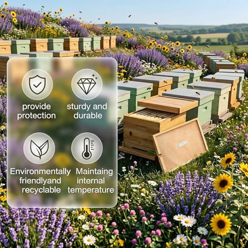 2Pcs Bee Hive Inner Cover 10 Frame with 2 Bee Escapes | Beeswax-Coated Fir Wood, Vents Reduce Moisture. Notch Feeds Syrup. Fits 10-Frame Langstroth. Maintains Stable Temp.