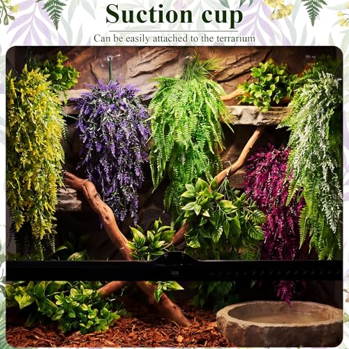 8 Pack Reptile Plants Terrarium Hanging Plant Vine Boston Climbing Terrarium Plant with Suction Cup for Bearded Dragons Lizard Crested Gecko Snake Crab Tank(Bright Series,5 Colors) - style: Bright Series