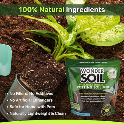| Organic Potting Soil | 12 QUARTS of Ready to Plant Coco Coir Fully Loaded with Nutrients | 3 LBS Bag Expands to 12 Quarts of Indoor Outdoor Soil | Incl Worm Castings, Perlite