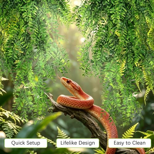 Hamiledyi Reptile Plants Hanging Terrarium Plants 2 Pack Fake Artificial Leaves with Suction Cup for Snake, Lizard, Chameleon (Bamboo Leaf) - color: 2 Pcs 29.9 Inches Green Reptile Plants
