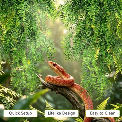Hamiledyi Reptile Plants Hanging Terrarium Plants 2 Pack Fake Artificial Leaves with Suction Cup for Snake, Lizard, Chameleon (Bamboo Leaf) - color: 2 Pcs 29.9 Inches Green Reptile Plants