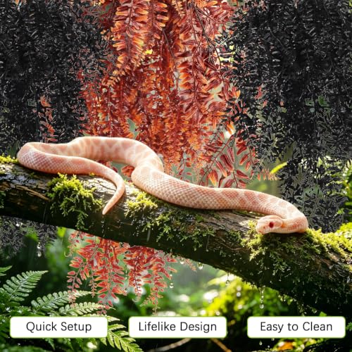 Hamiledyi Reptile Plants Hanging Terrarium Plants 4 Pack Fake Artificial Leaves with Suction Cup for Snake, Lizard, Chameleon (Red & Black) | 4 Pack Fake Artificial Leaves with Suction Cup, Snake Foliage, Reptile & Amphibian Habitat Plants for Chameleon (