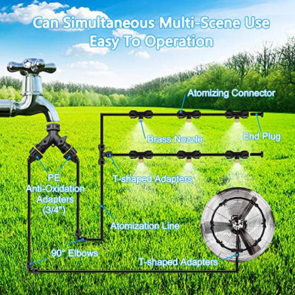 100FT|30M Misting Systems, Outdoor Water Misting Cooling System, for Backyard Mist Kit for Garden Greenhouse Fan Deck Umbrella Canopy Pool Porch Trampoline Sprinkler Park BBQ Party