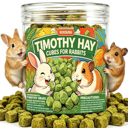 Timothy Hay Cubes 4.5oz Can- 100% Natural Mini Hay Bricks Timothy Hay Pellets for Rabbits, Chinchillas, Tortoise, Guinea Pigs & Small Pets