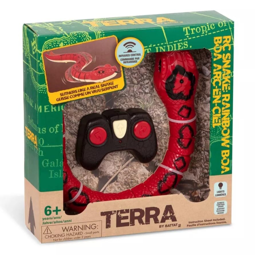 Terra by Battat – Rainbow Boa Infrared Remote Control Snake with Light – Up Eyes, Electronic Animal Toy and Playset for Kids, Realistic Reptile, Fun and Interactive, 6+ Years - style: Rc Snake (Red)
