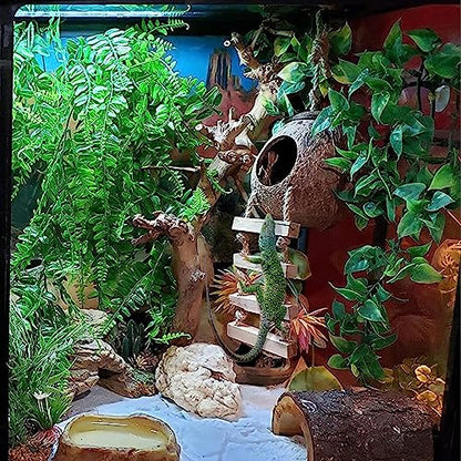 6PCS Crested Gecko Coconut Hut, Lizard Coco Den with Ladder and Reptile Hammock Bearded Dragon Tank Accessories Climbing Hanging Plants Jungle Vine Flexible Reptile Leaves Decor - style: 【Style B】