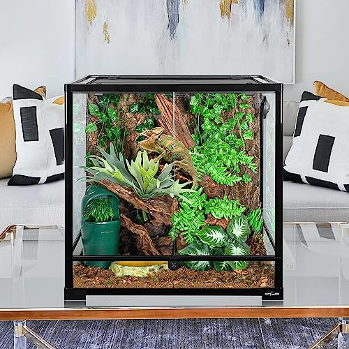 REPTIZOO 60 Gallon Glass Reptile Tank, 24" x 24" x 24" Large Reptile Terrarium Front Opening Terrarium with Double Hinge Door and Top Screen Ventilation, Easy Assembly Enclosure Tank - size: 24" x 24" x 24"