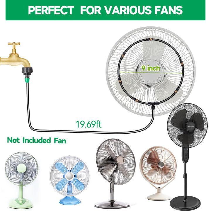 Anti-Leak Misting Fans for Outside, Outdoor Misting Fan Kit | 19.69 Ft (6M), 6 Brass Nozzles + 6 m Line + 3/4" Adapter, Water Mist Sprayer for Backyard Patio Outdoor Cooling - size: 19.7FT Misting Cooling System