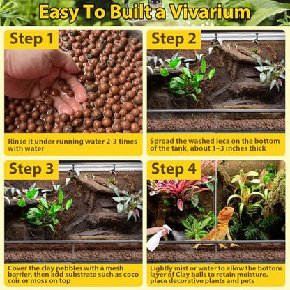 10 LB Organic Expanded Clay Balls Terrarium Substrate for Reptiles | Drainage & Humidity Control, Reusable Leca Balls for Bioactive Setups, Reptile Enclosures, Hydroponics, Aquaponics & Plants - color: 10LBS