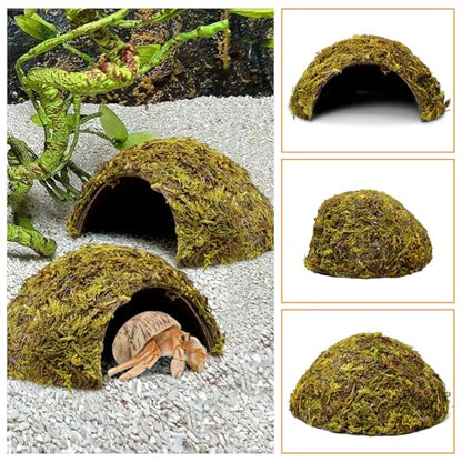 PINVNBY 4 Pack Natural Green Moss Hide Caves Coconut Reptile Hideouts Hamster Climbing Toys Gecko Habitat Decor Lizard Shell Shelter for Snake Tarantulas Turtle Chameleon - size: 4 PCS Moss Surface