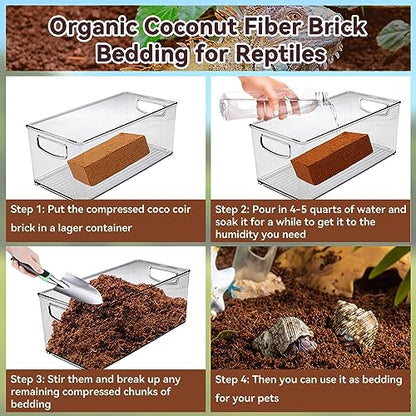 4 Pack Coconut Fiber Substrate, Natural Coco Coir Reptile Bedding | Reptile Substrate for Tortoises, Snakes, Hermit Crabs, Bearded Dragon and Turtles, Bioactive Terrarium Soil & Plant Substrate - color: 4 Pack