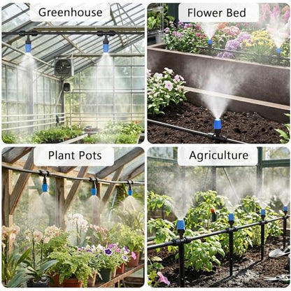 New Quick Connect Drip Irrigation System, Automatic Mist Irrigation Kit with Replaceable Tubing and Misting Nozzles for Garden, Greenhouse and Lawn