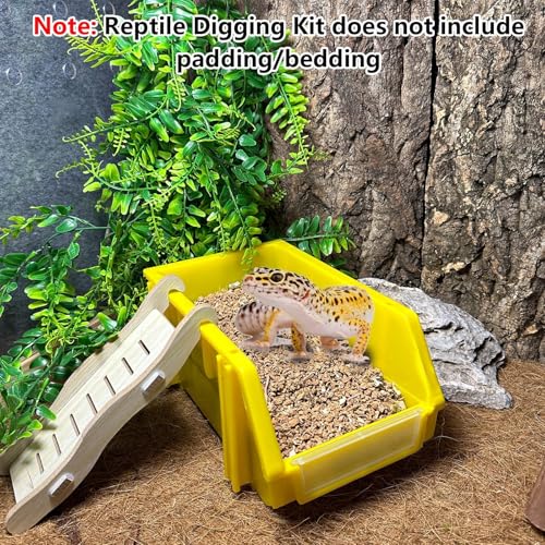 Reptile Digging Box Plastic Leopard Gecko Burrowing Habitat Hide Box with Wooden Ladder Compatible with Terrariums Tailored for Juvenile Bearded Dragons and Snake in Compact Setups (Yellow) - color: Yellow