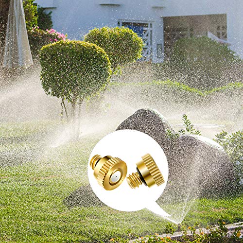 Hotop 40 Pieces Brass Misting Nozzle, Low Pressure Atomizing Mist Nozzle, 10/24 UNC Orifice Replacement Heads for Greenhouse Landscaping and Outdoor Cooling System (0.4 mm)