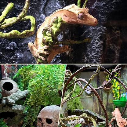 PINVNBY 10 PCS Reptile Plants Vine, Terrarium Hanging Flexible Climbing Artificial Leaves Reptile Hide, Bearded Dragon Tank Accessories, Terrarium Decor for Leopard Gecko Lizard Snake Geckos - size: 10PCS