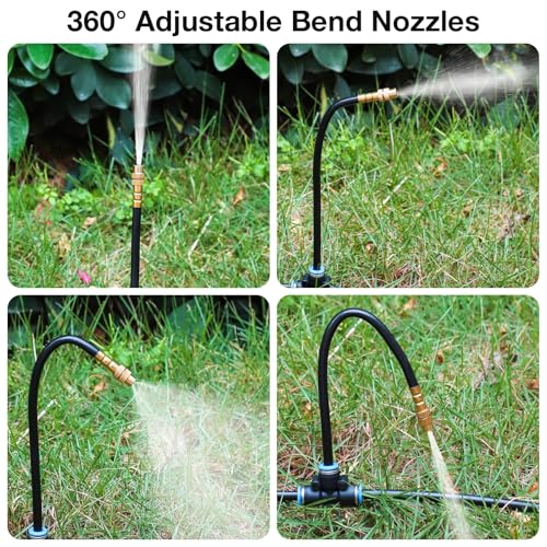 MIXC 1/4" 100Ft Drip Irrigation System for Garden with 16pcs 360°Adjustable Brass Nozzles & Bendable Rod,Upgraded Watering System Kit for Outdoor Plants,Lawn,Raised Bed,Potted Plant,Yard,Greenhouse - size: 100ft