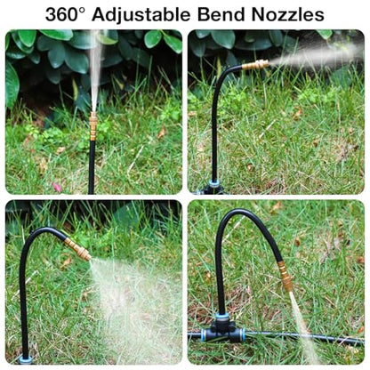 MIXC 1/4" 100Ft Drip Irrigation System for Garden with 16pcs 360°Adjustable Brass Nozzles & Bendable Rod,Upgraded Watering System Kit for Outdoor Plants,Lawn,Raised Bed,Potted Plant,Yard,Greenhouse - size: 100ft