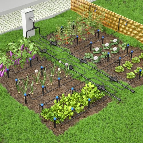Drip Irrigation System Kit for Garden Watering, 230FT Quick Connect | For Garden, Raised Beds, Greenhouses, with 33FT 5/16" Mainline + 1/4" Tubing + 40 Emitters, 20-45 PSI and up to 40 GPH - size: 230 FT - 33 FT 5/16" Tubing + 197 FT 1/4" Tubing