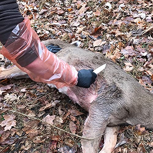 Deer Gutting Gloves Field Dressing Gloves with Long and Short Gut Glove Combo Pack (Black/Orange, 3 Pack (6 Pairs))